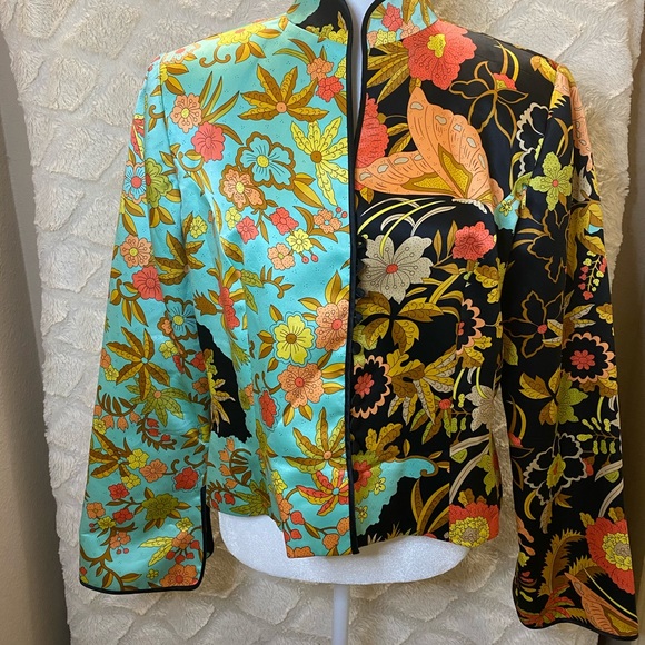 100% silk  floral mandarin collar blazer - Picture 1 of 8